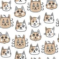 Seamless pattern with cats heads in doodle style vector