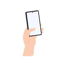 Hand holding a smartphone. Template. Flat vector illustration on a white background.