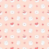 Seamless pattern with hearts for Valentine's day decoration. White envelope with pink heart. Love letter. Flat isolated vector. vector