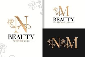 Feminine monogram logo with flower letter m and n vector