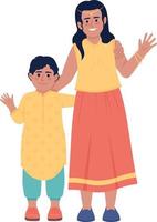 hermanos que visten ropa para los personajes vectoriales de color semiplano del festival indio. figuras editables. personas de cuerpo completo en blanco. ilustración de estilo de dibujos animados simple para diseño gráfico web y animación vector
