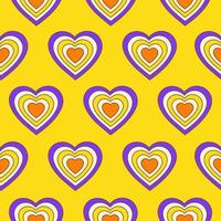 Seamless pattern with hearts shaped tunnel isolated on a yellow background. Modern minimal illustration for decoration. Retro vector print in style 60s, 70s