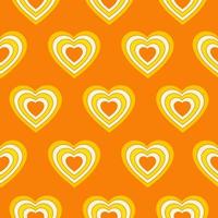 Seamless pattern with hearts shaped tunnel isolated on a orange background. Modern minimal illustration for decoration. Retro vector print in style 60s, 70s