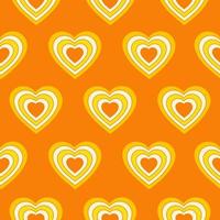 Seamless pattern with hearts shaped tunnel isolated on a orange background. Modern minimal illustration for decoration. Retro vector print in style 60s, 70s