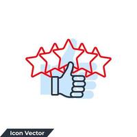 Reputation 5 stars icon logo vector illustration. Customer review rating with 5 stars and thumb-up symbol template for graphic and web design collection