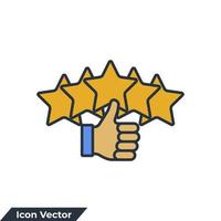 reputación 5 estrellas icono logo vector ilustración. calificación de revisión del cliente con 5 estrellas y plantilla de símbolo de pulgar hacia arriba para la colección de diseño gráfico y web