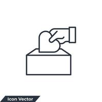 ilustración vectorial del logotipo del icono de donación. mano poniendo hogar o amor en la plantilla de símbolo de caja para la colección de diseño gráfico y web vector