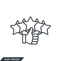 Reputation 5 stars icon logo vector illustration. Customer review rating with 5 stars and thumb-up symbol template for graphic and web design collection