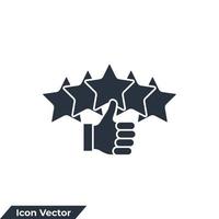 Reputation 5 stars icon logo vector illustration. Customer review rating with 5 stars and thumb-up symbol template for graphic and web design collection