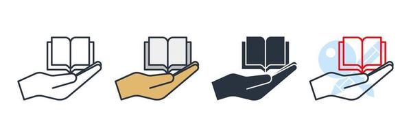 resource reference icon logo vector illustration. hand giving the book symbol template for graphic and web design collection