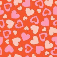 Pattern with pink hearts on a red background. Vector graphics.