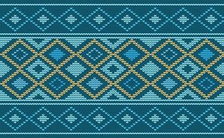 patrón étnico de punto, fondo navajo de bordado vectorial, estilo tribal de punto cruzado, zigzag de patrón amarillo y azul, diseño para textil, tela, papel pintado, ilustración gráfica vector