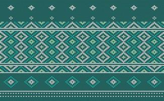 Knitted ethnic pattern, Vector cross stitch oriental background, Embroidery retro Moroccan style, Green and white pattern aztec element, Design for textile, fabric, curtain, wrapping