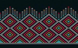 Knitted ethnic pattern, Vector cross stitch Moroccan background, Black and orange embroidery horizontal ornament style, Red and white pattern oriental abstract, Design for fabric, ceramic, rug, aprons