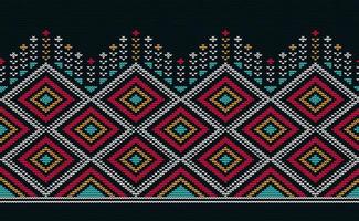 Knitted ethnic pattern, Vector cross stitch Moroccan background, Black and orange embroidery horizontal ornament style, Red and white pattern oriental abstract, Design for fabric, ceramic, rug, aprons