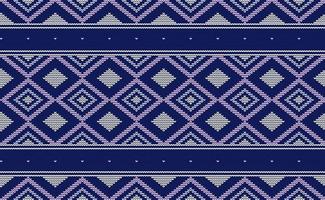 Knitted ethnic pattern, Vector cross stitch square background, Embroidery traditional african style, White and purple pattern yarn abstract, Design for textile, fabric, carpet, graphic illustration