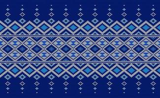 Knitted ethnic pattern, Vector embroidery square background, Cross stitch traditional african style, White and blue pattern yarn abstract, Design for textile, fabric, carpet, graphic illustration