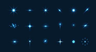 conjunto de estrellas de hermoso efecto brillante. destellos de brillo con efecto de luz especial. vector brilla sobre un fondo transparente. modo de fusión de pantalla para hacer imágenes de alta calidad