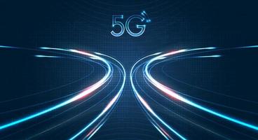 racha de luz azul, fibra óptica, línea de velocidad, fondo futurista para la transmisión inalámbrica de datos de tecnología 5g o 6g, Internet de alta velocidad en abstracto. concepto de red de Internet. diseño vectorial vector