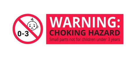 Choking hazard forbidden sign sticker not suitable for children under 3 years isolated on white background vector illustration. Warning triangle, sharp edges and small parts danger.