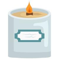 Burning candle in a glass. Isolated illustration for aromatherapy. Vector design for home interior decoration.