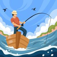 Man Enjoy Fishing during Fall vector