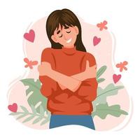 Woman Hugging Herself for Self Care Concept vector