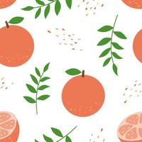 Seamless pattern with grapefruits and leaves on a white background. Delicate vector background for clothing or textiles