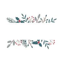 borde horizontal con plantas de invierno con espacio para texto. elemento vectorial en estilo estético. ramas de abeto, bayas y hojas sobre un fondo blanco. vector