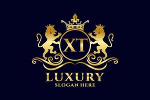 Initial XT Letter Lion Royal Luxury Logo template in vector art for luxurious branding projects and other vector illustration.