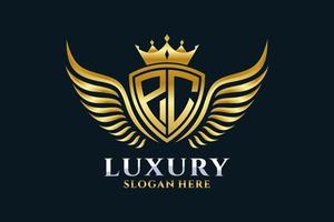 Luxury royal wing Letter PC crest Gold color Logo vector, Victory logo, crest logo, wing logo, vector logo template.