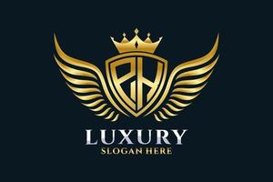 Luxury royal wing Letter PK crest Gold color Logo vector, Victory logo, crest logo, wing logo, vector logo template.