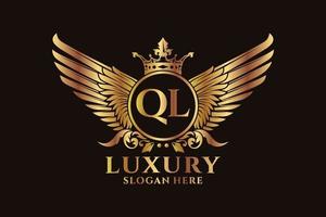 Luxury royal wing Letter QL crest Gold color Logo vector, Victory logo, crest logo, wing logo, vector logo template.