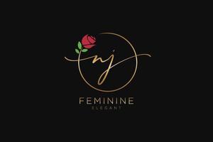 initial NJ Feminine logo beauty monogram and elegant logo design, handwriting logo of initial signature, wedding, fashion, floral and botanical with creative template. vector