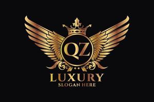 Luxury royal wing Letter QZ crest Gold color Logo vector, Victory logo, crest logo, wing logo, vector logo template.