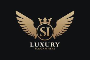 Luxury royal wing Letter SI crest Gold color Logo vector, Victory logo, crest logo, wing logo, vector logo template.