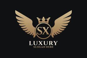 Luxury royal wing Letter SX crest Gold color Logo vector, Victory logo, crest logo, wing logo, vector logo template.