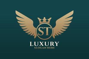 Luxury royal wing Letter ST crest Gold color Logo vector, Victory logo, crest logo, wing logo, vector logo template.