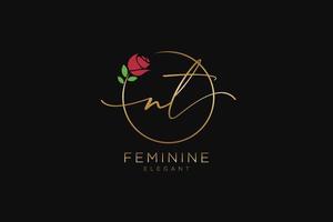 initial NT Feminine logo beauty monogram and elegant logo design, handwriting logo of initial signature, wedding, fashion, floral and botanical with creative template. vector