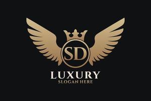 Luxury royal wing Letter SD crest Gold color Logo vector, Victory logo, crest logo, wing logo, vector logo template.