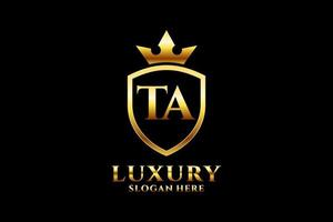 initial TA elegant luxury monogram logo or badge template with scrolls and royal crown - perfect for luxurious branding projects vector