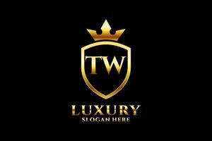 initial TW elegant luxury monogram logo or badge template with scrolls and royal crown - perfect for luxurious branding projects vector