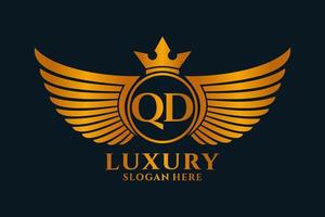 Luxury royal wing Letter QD crest Gold color Logo vector, Victory logo, crest logo, wing logo, vector logo template.