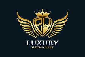 Luxury royal wing Letter PW crest Gold color Logo vector, Victory logo, crest logo, wing logo, vector logo template.