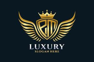Luxury royal wing Letter PM crest Gold color Logo vector, Victory logo, crest logo, wing logo, vector logo template.