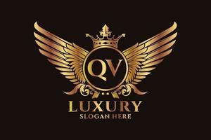 Luxury royal wing Letter QV crest Gold color Logo vector, Victory logo, crest logo, wing logo, vector logo template.