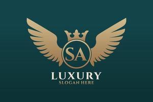 Luxury royal wing Letter SA crest Gold color Logo vector, Victory logo, crest logo, wing logo, vector logo template.