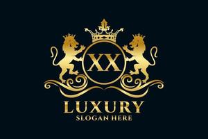Initial XX Letter Lion Royal Luxury Logo template in vector art for luxurious branding projects and other vector illustration.