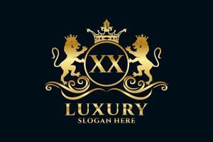 Initial XX Letter Lion Royal Luxury Logo template in vector art for luxurious branding projects and other vector illustration.