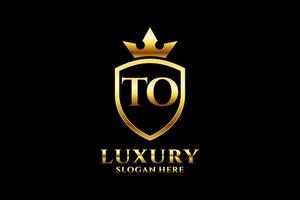 initial TO elegant luxury monogram logo or badge template with scrolls and royal crown - perfect for luxurious branding projects vector